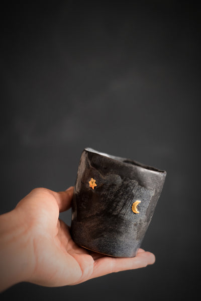 ZIGGY // Charcoal gold star & moon 250ml coffee cup