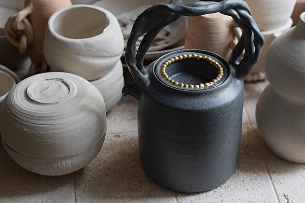 Charcoal & Tree handle Teapot with Gold pearl lid // SOLD OUT