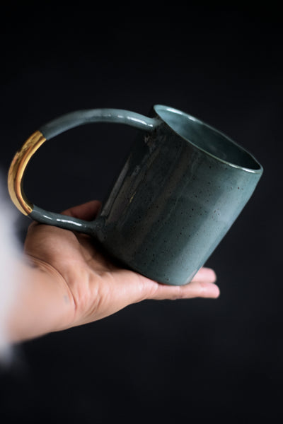 AYA // Forest green 400ml coffee cup w/ large gold handle