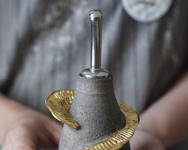 Gray stone olive oil bottle w/ gold holder