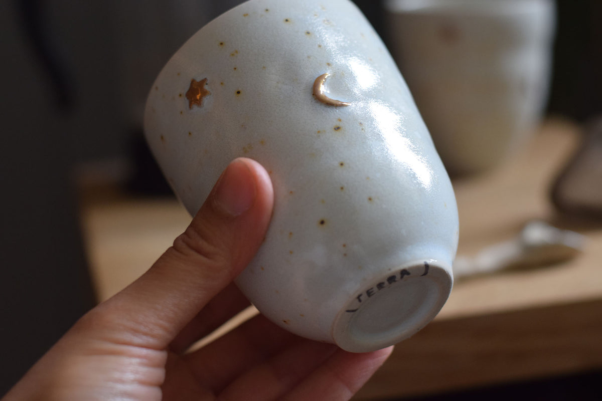 Gold moon & star coffee cup Terra Ceramics Prague