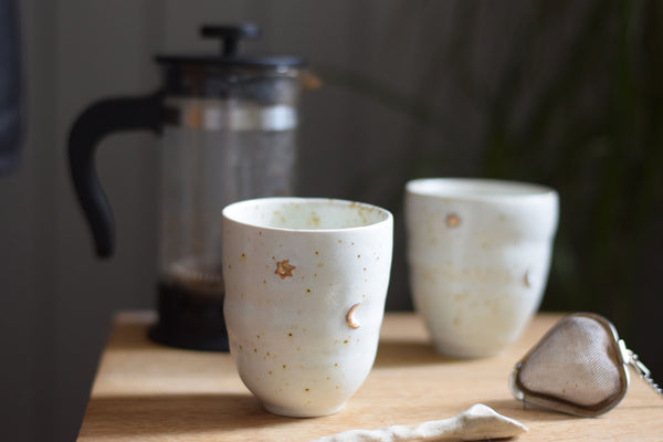 Gold moon & star coffee cup