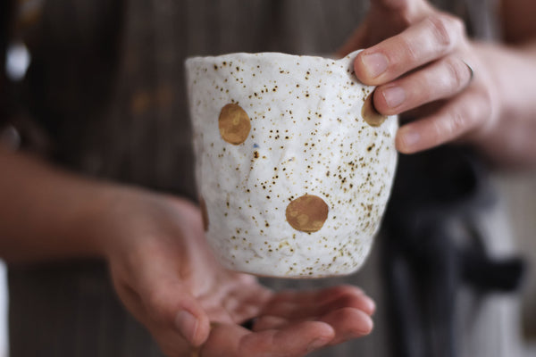 Spotty organic & gold tea cup