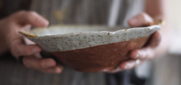 Organic wood fired bowl w/ gold handles