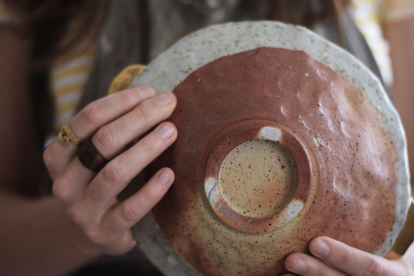 Organic wood fired bowl w/ gold handles