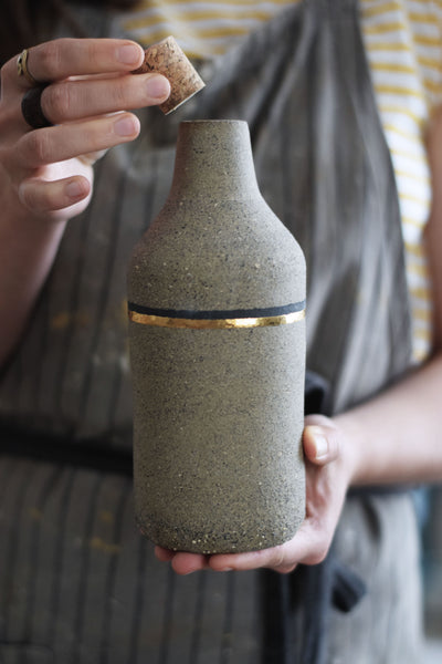 Stoneware water bottle w/ cork lid