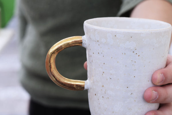 Large crystal coffee cup w/ gold handle