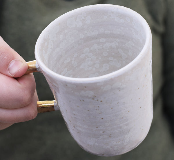 Large crystal coffee cup w/ gold handle