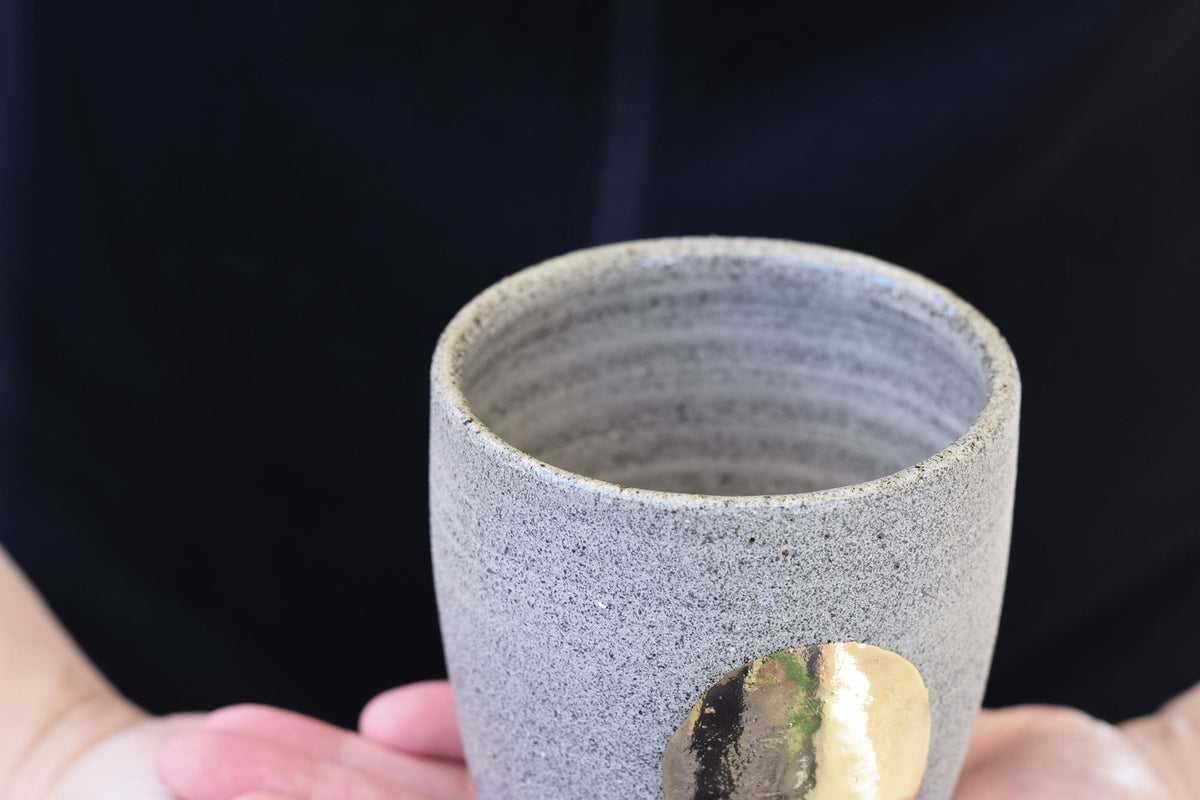 Gold circle stoneware cup Terra Ceramics Prague