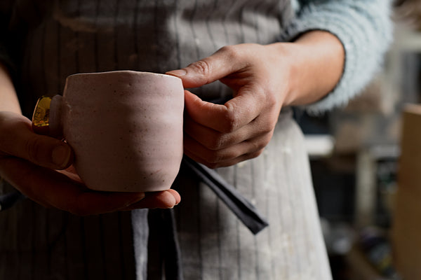 Matte Pink Cup w/ Gold stone handle