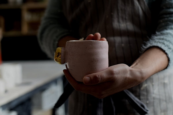 Matte Pink Cup w/ Gold stone handle