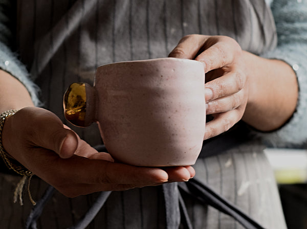 Matte Pink Cup w/ Gold stone handle