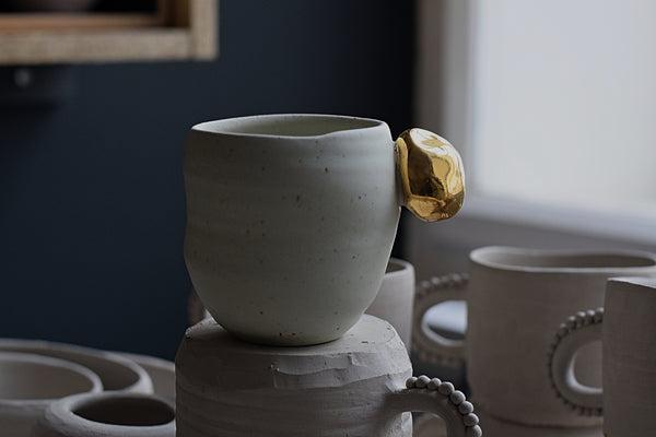 Matte White Cup w/ Gold stone handle // SOLD OUT