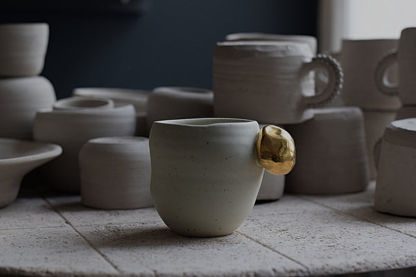 Matte White Cup w/ Gold stone handle // SOLD OUT