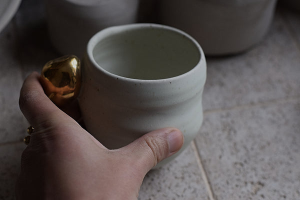 Matte White Cup w/ Gold stone handle // SOLD OUT