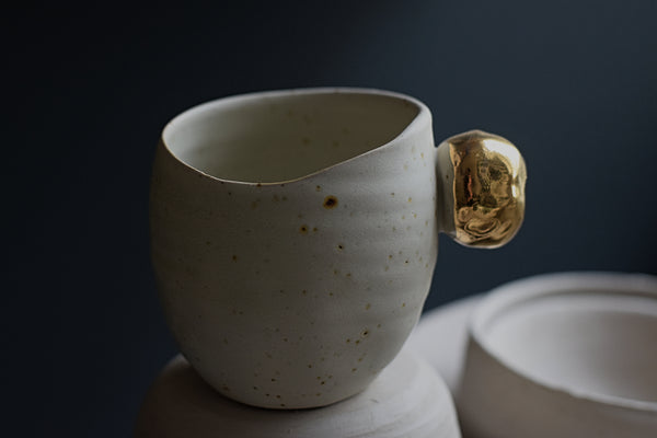 Matte White Cup w/ Gold stone handle // SOLD OUT