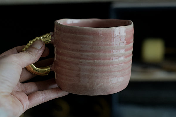 Pinched Blushed Pink Coffee Cup w/ pearl handle #2 // SOLD OUT