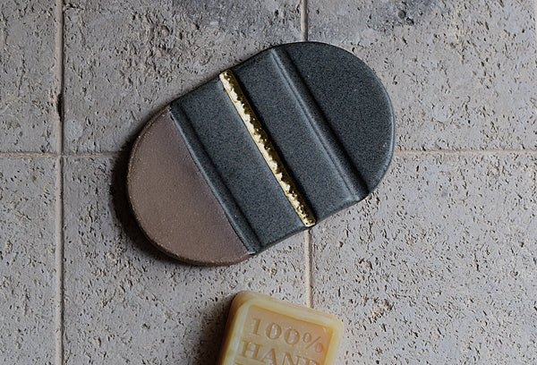 Gold line Stoneware pigeon gray soap dish #1 //