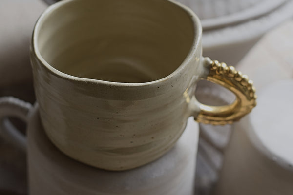Pinched Beige Coffee Cup w/ pearl handle #1 // SOLD OUT