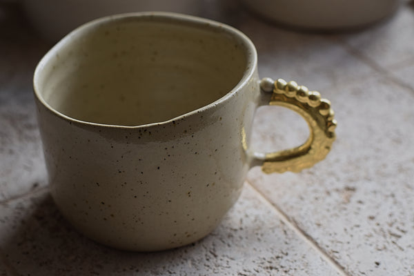 Pinched Beige Coffee Cup w/ pearl handle #1 // SOLD OUT