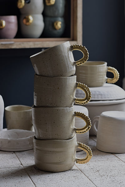 Pinched Beige Coffee Cup w/ pearl handle #1 // SOLD OUT