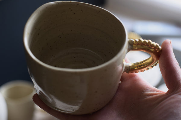 Pinched Beige Coffee Cup w/ pearl handle #1 // SOLD OUT