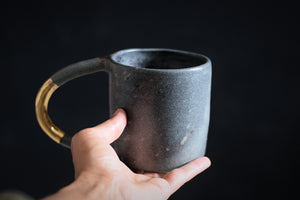 AYA // Satin Black stone 400ml coffee cup w/ large gold handle