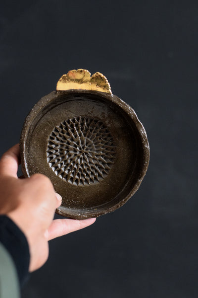 GALI // Dark chocolate garlic grater w/ gold leaf #2