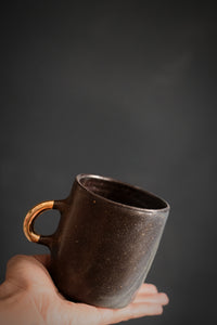 AYA // Temmoku brown 300ml coffee cup w/ gold handle