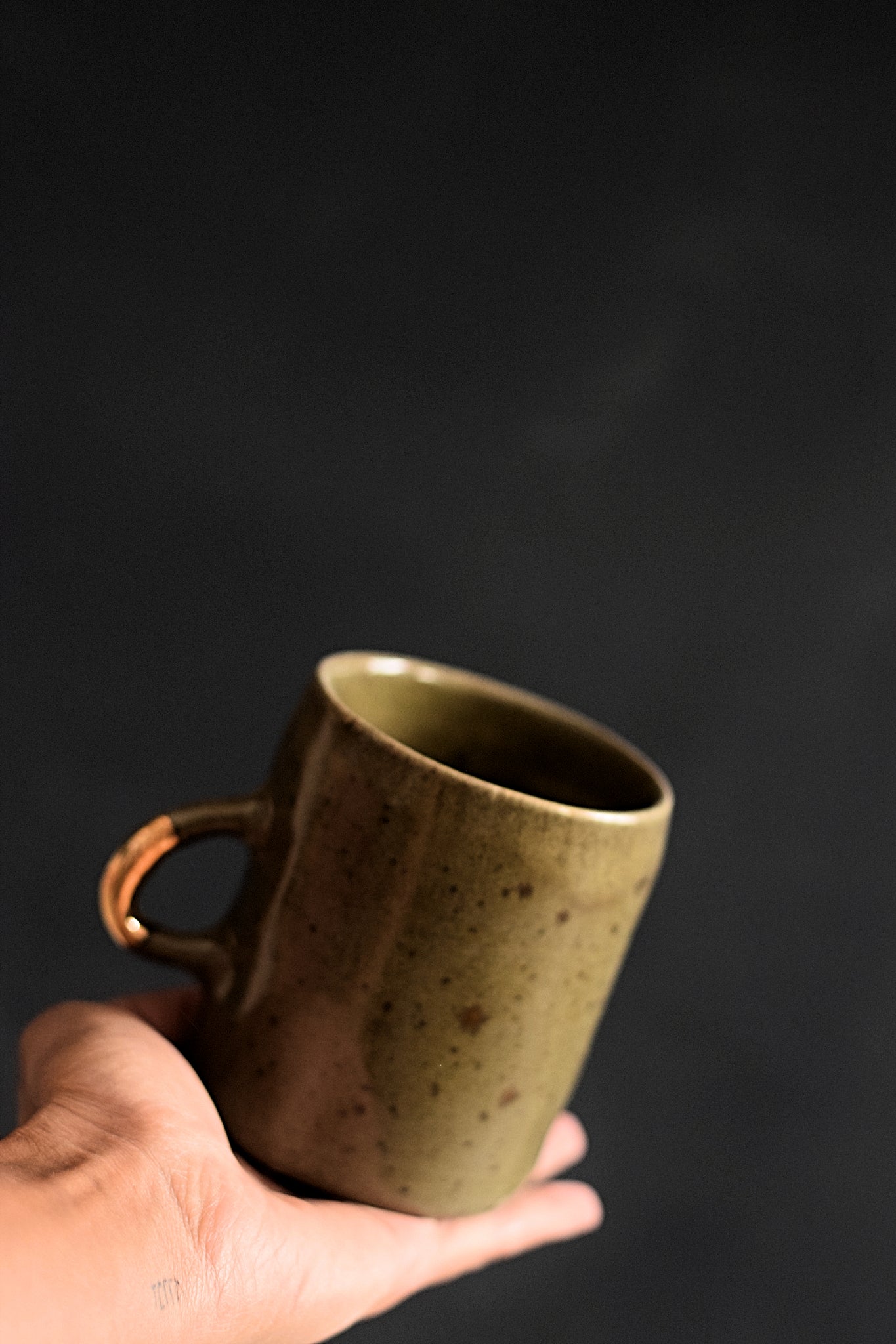 AYA // Moss green 300ml coffee cup w/ gold handle