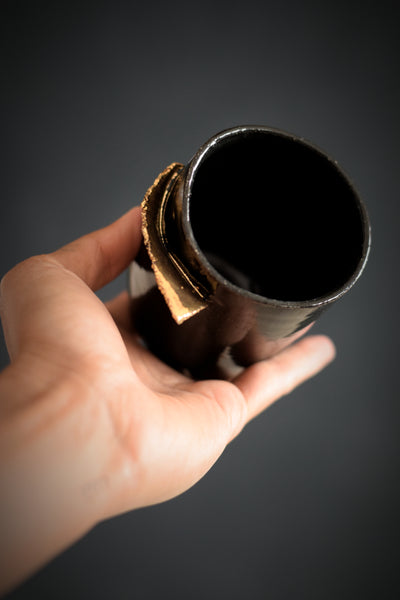 ENYA // Shiny charcoal 150ml long espresso coffee cup w/ gold wing #1
