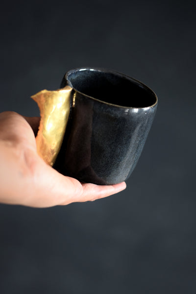 ENYA // Shiny Midnight blue 300ml coffee cup w/ gold wing #1