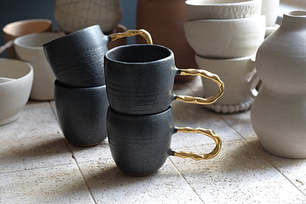 Gold Matte Charcoal Large Handle Cup #2 //