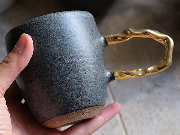 Gold Matte Charcoal Large Handle Cup #2 //