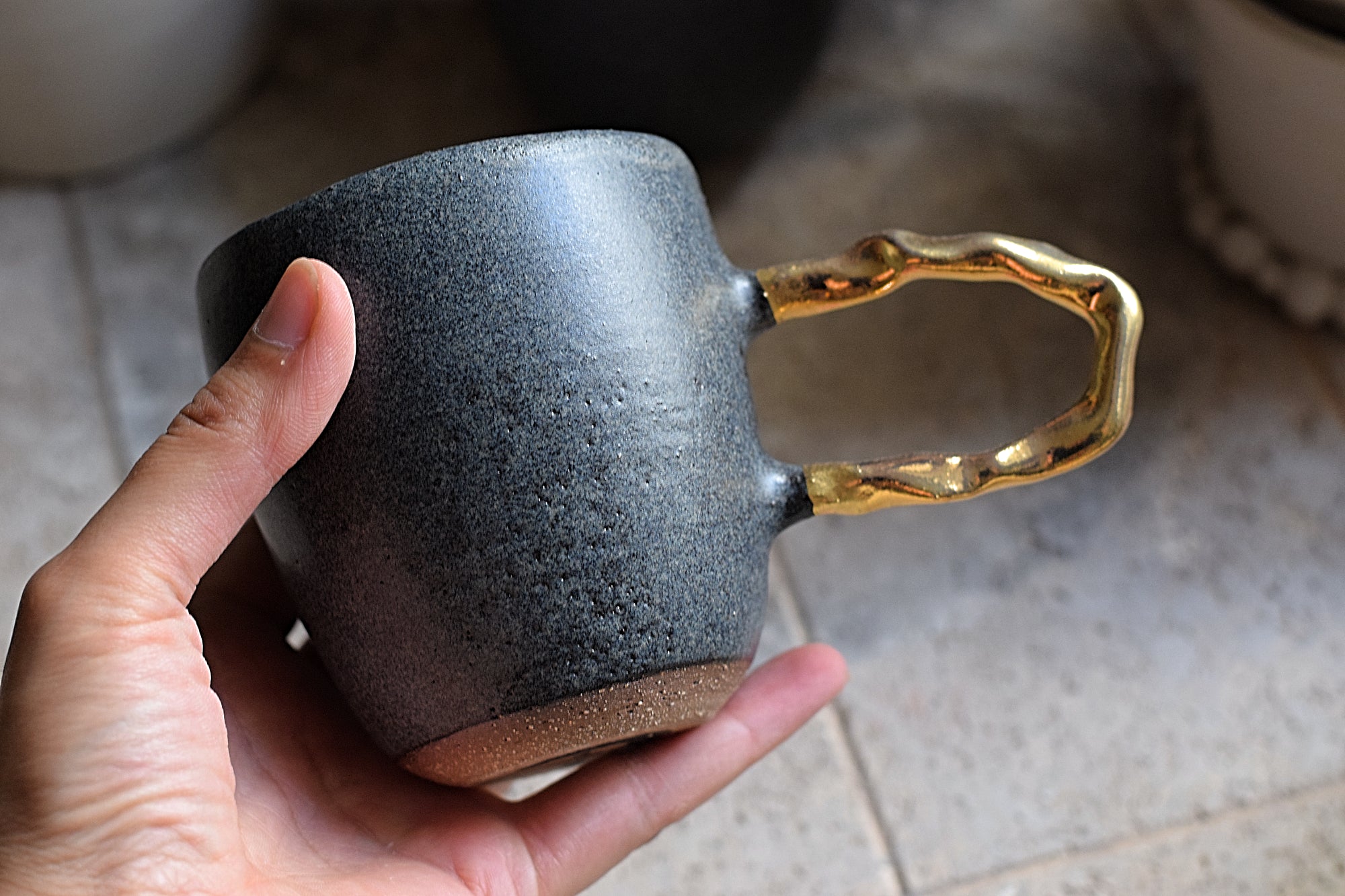 Gold Matte Charcoal Large Handle Cup #2 // SOLD OUT – Terra