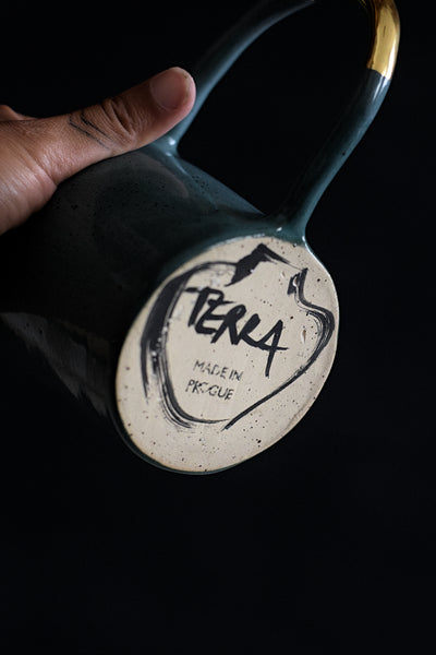 AYA // Forest green 400ml coffee cup w/ large gold handle