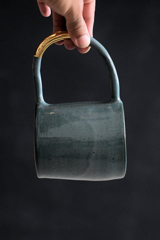 AYA // Forest green 400ml coffee cup w/ large gold handle