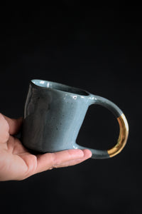 AYA // Forest green 150ml coffee cup w/ large gold handle