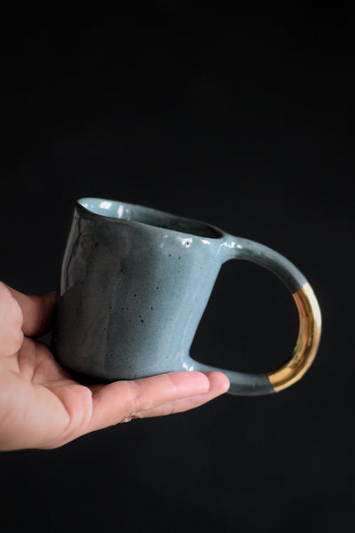 AYA // Forest green 150ml coffee cup w/ large gold handle