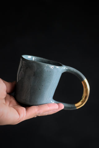 AYA // Forest green 150ml coffee cup w/ large gold handle