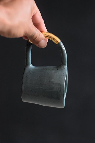 AYA // Forest green 150ml coffee cup w/ large gold handle