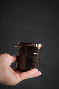 ENYA // Japanese Temmoku brown 150ml  long espresso coffee cup w/ gold wing