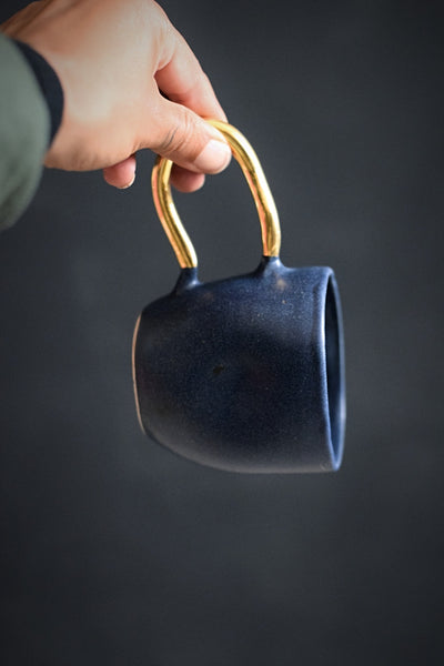 ZIGGY // Indigo blue 300ml coffee cup w/ long gold handle