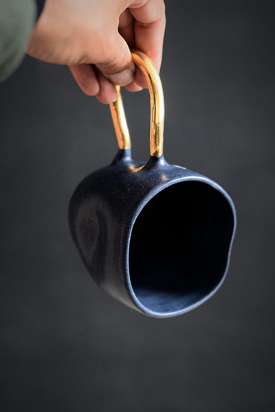 ZIGGY // Indigo blue 300ml coffee cup w/ long gold handle