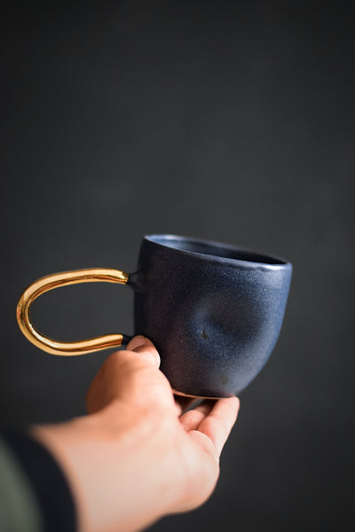 ZIGGY // Indigo blue 300ml coffee cup w/ long gold handle