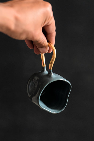 ZIGGY // Forest green 80ml espresso cup w/ long gold handle