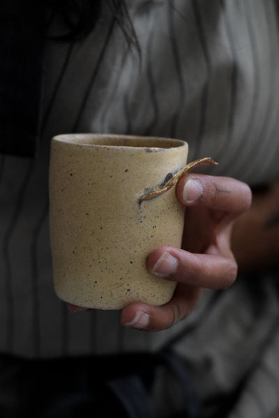 ENYA // Satin sand 150ml  long espresso coffee cup w/ gold wing