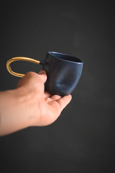 ZIGGY // Indigo blue 80ml espresso cup w/ long gold handle