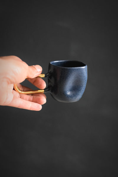 ZIGGY // Indigo blue 80ml espresso cup w/ long gold handle