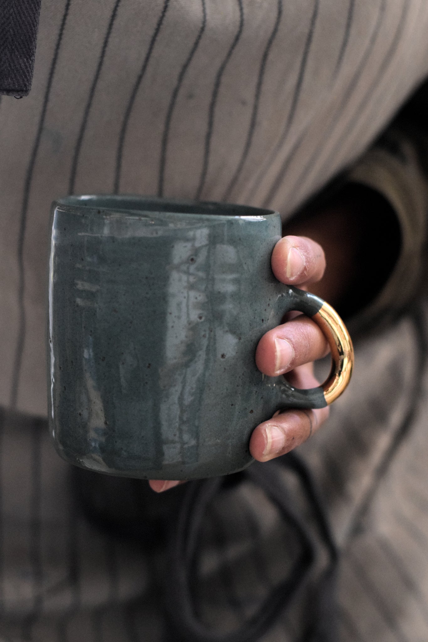 AYA // Forest green 300ml coffee cup w/ gold handle